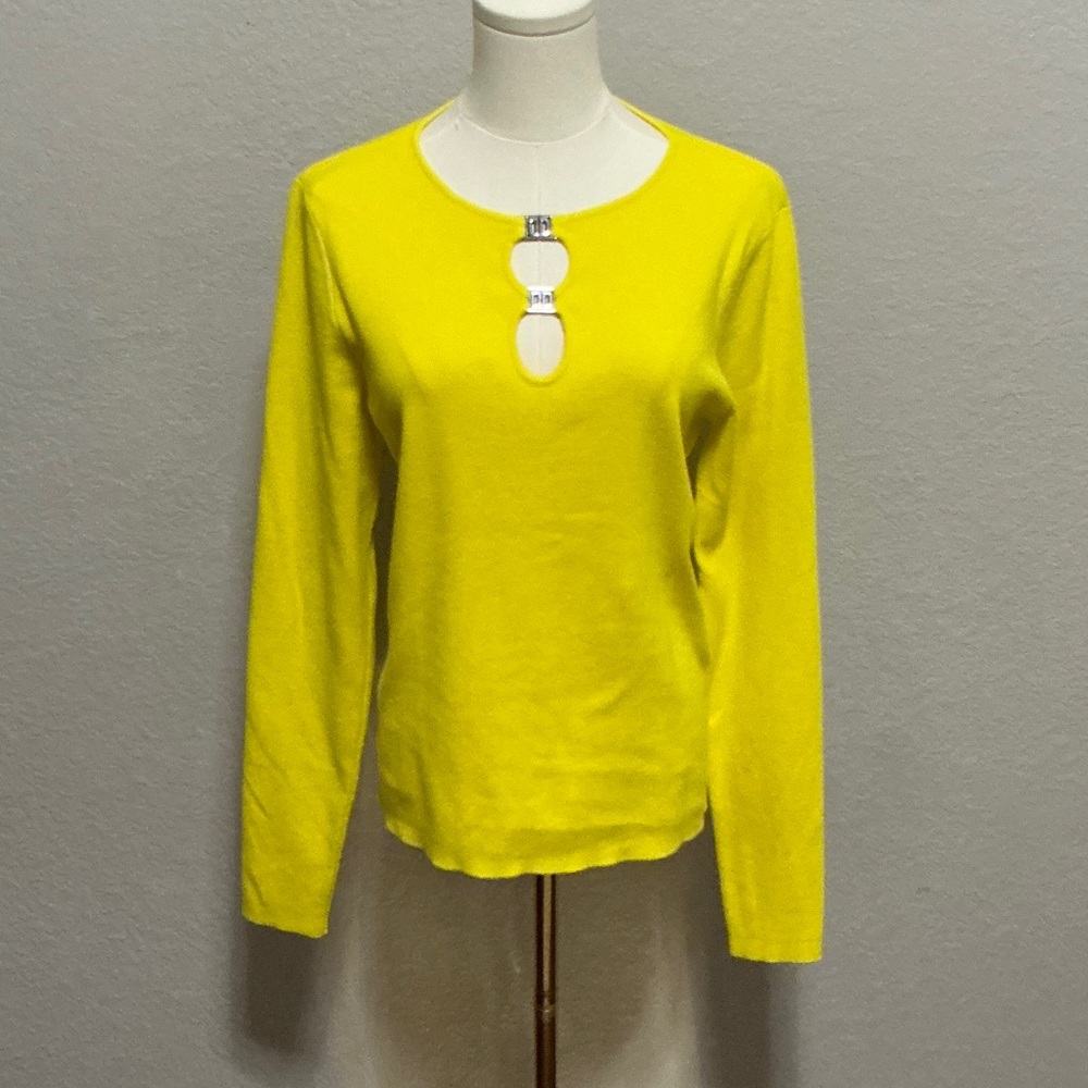 DKNY Bright Yellow Long Sleeve Keyhole Top